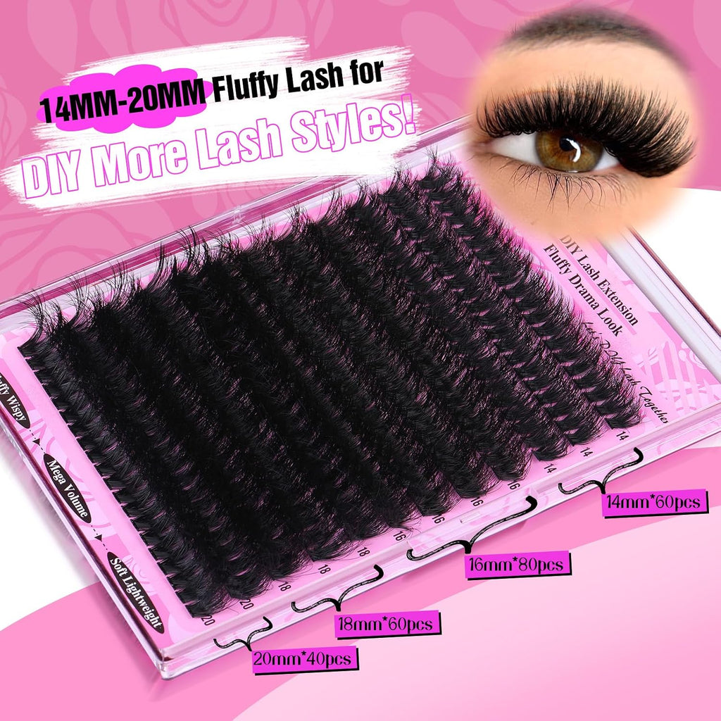 Yawamica Fluffy Lash Clusters Thick 200D Volume Eyelash Clusters 14-20mm