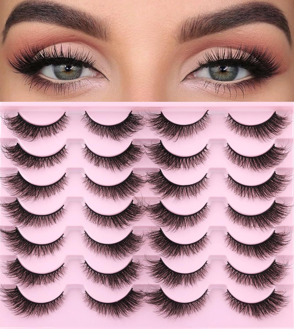False Eyelashes 14mm Faux 3D Mink Lashes Natural Look Cat Eye Wispy Lashes Pack by Kiromiro, 14 Pairs