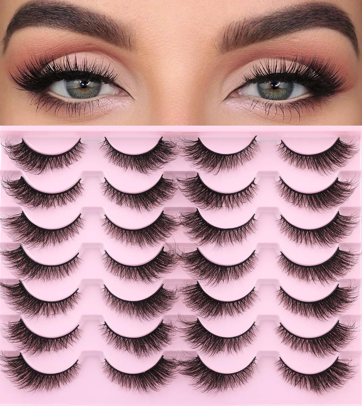 False Eyelashes 14mm Faux 3D Mink Lashes Natural Look Cat Eye Wispy Lashes Pack by Kiromiro, 14 Pairs