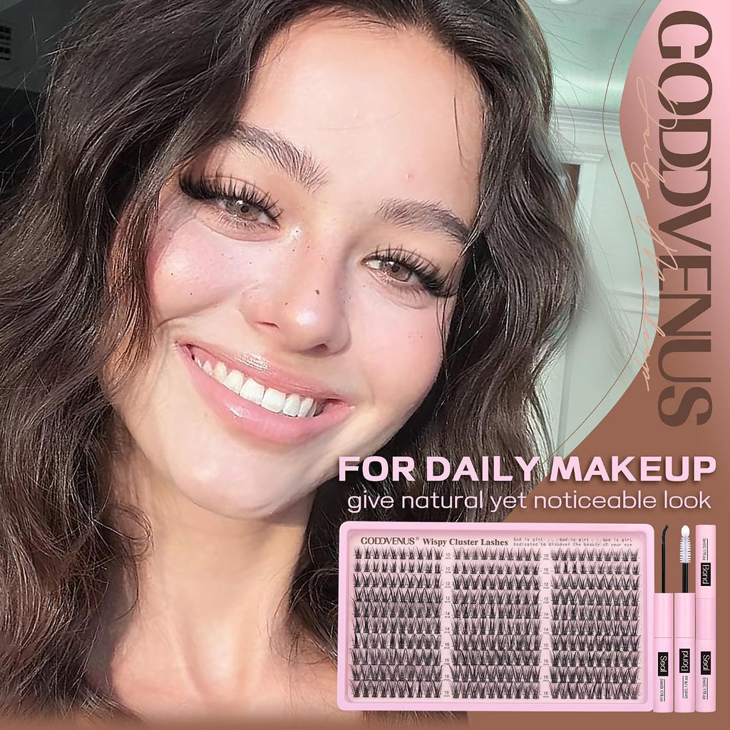 Goddvenus Lash Clusters Kit Wispy Eyelash Clusters Lashes Natural DIY Lash Extension Kit 10-16mm Cluster Eyelash Extensi