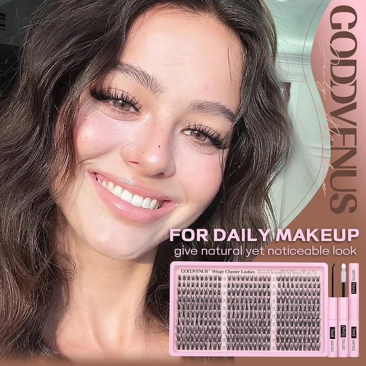Goddvenus Lash Clusters Kit Wispy Eyelash Clusters Lashes Natural DIY Lash Extension Kit 10-16mm Cluster Eyelash Extensi
