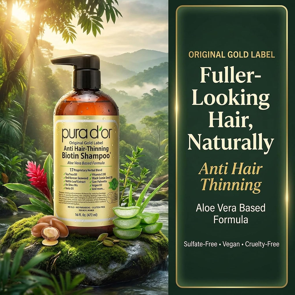 PURA D'OR Original Gold Label Anti-Hair Thinning Biotin Shampoo, 16oz