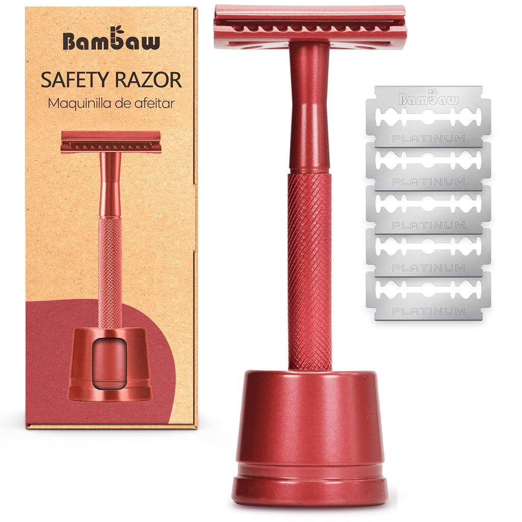 Bambaw Double Edge Safety Razor for Men & Women, Metal Razor with 5 Double Edge Safety Razor Blades, Eco-Friendly Razor 