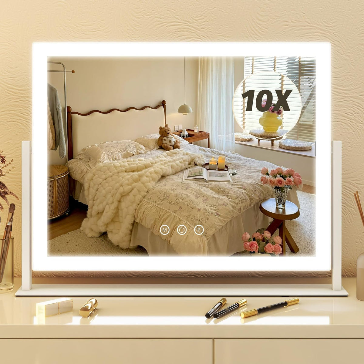 FENNIO Vanity Mirror with Lights 13'' x 17'' Makeup Mirror with Lights,Vanity Mirror Touch Screen with 3-Color Lighting,
