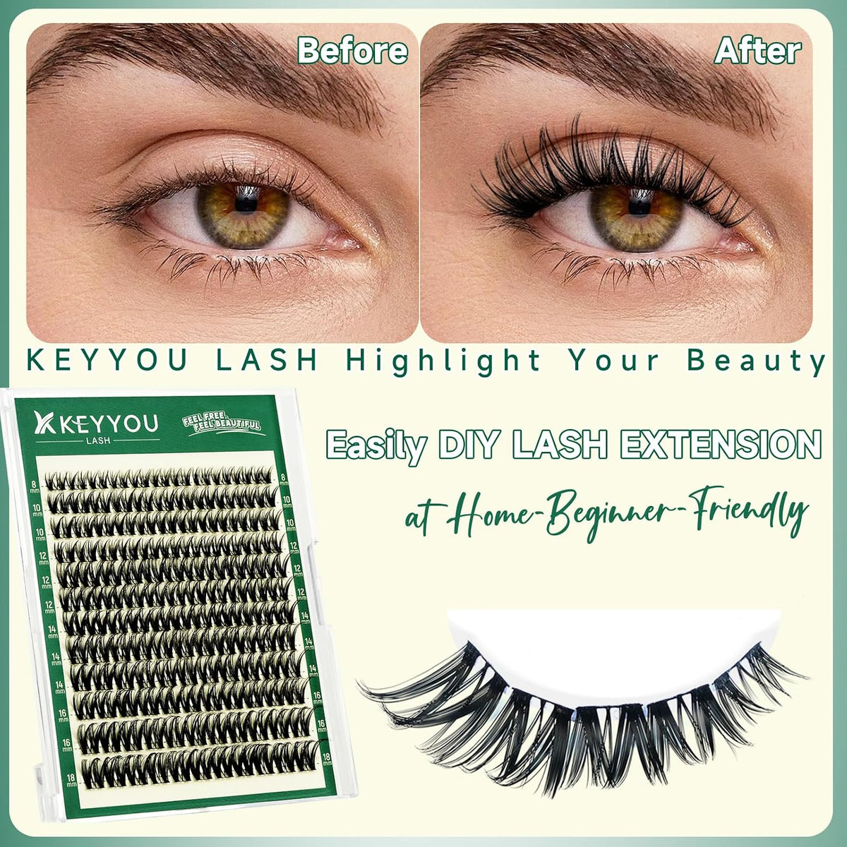 KEYYOU Flora Lash Clusters D Curl Wispy Flaunt Eyelash Extensions F01