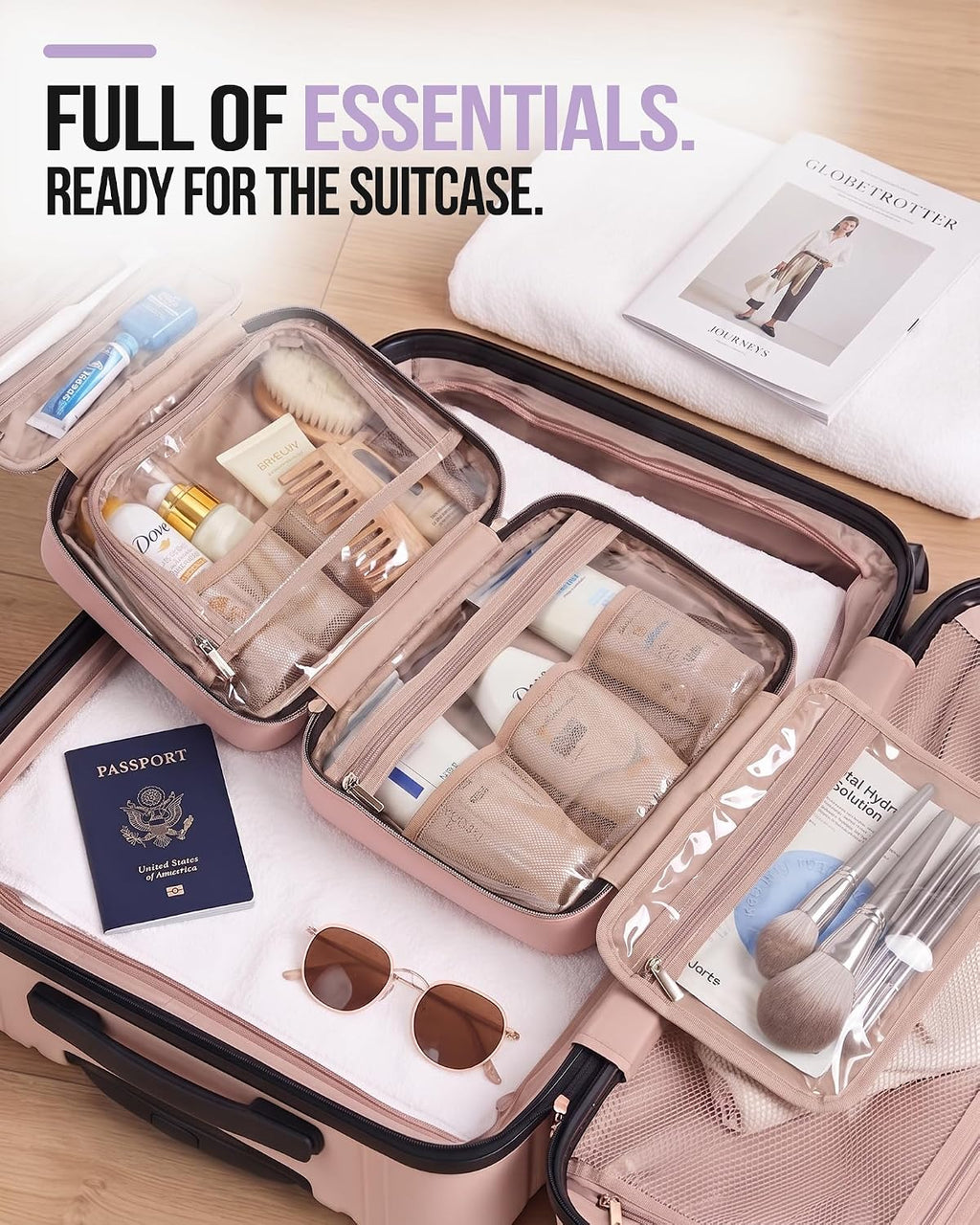 NISHEL Travel Toiletry Bag for women, Portable Hanging makeup Organizer
