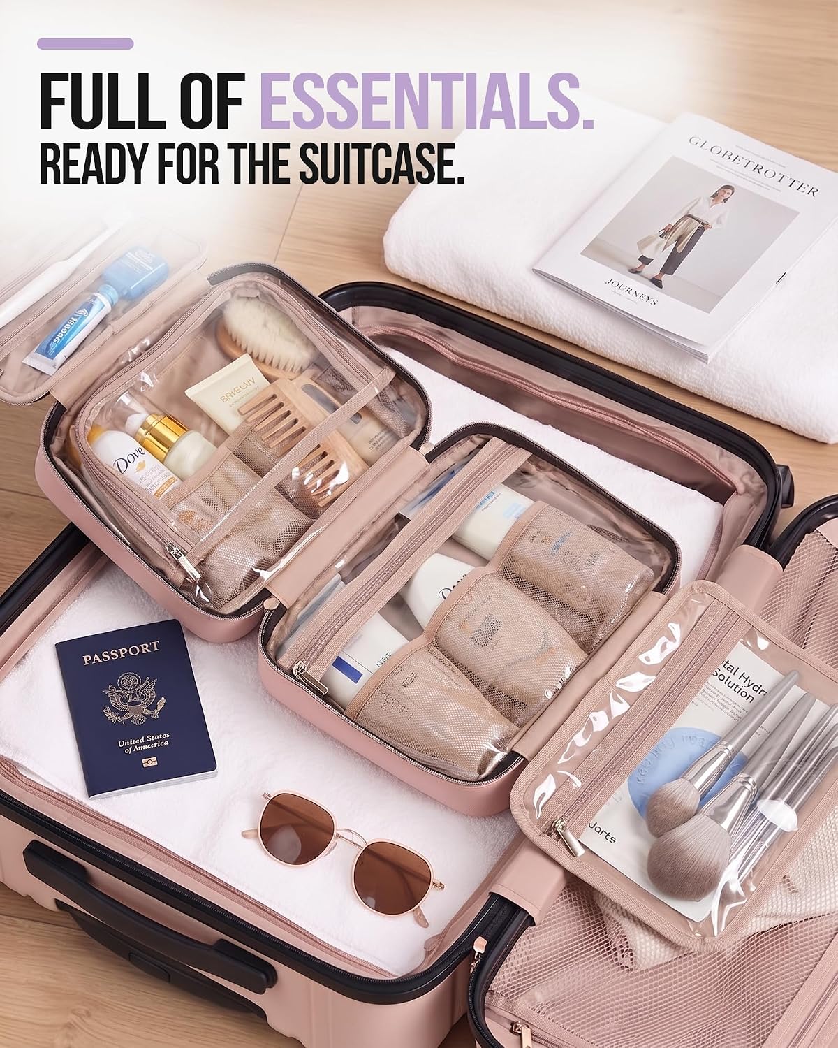NISHEL Travel Toiletry Bag for women, Portable Hanging makeup Organizer