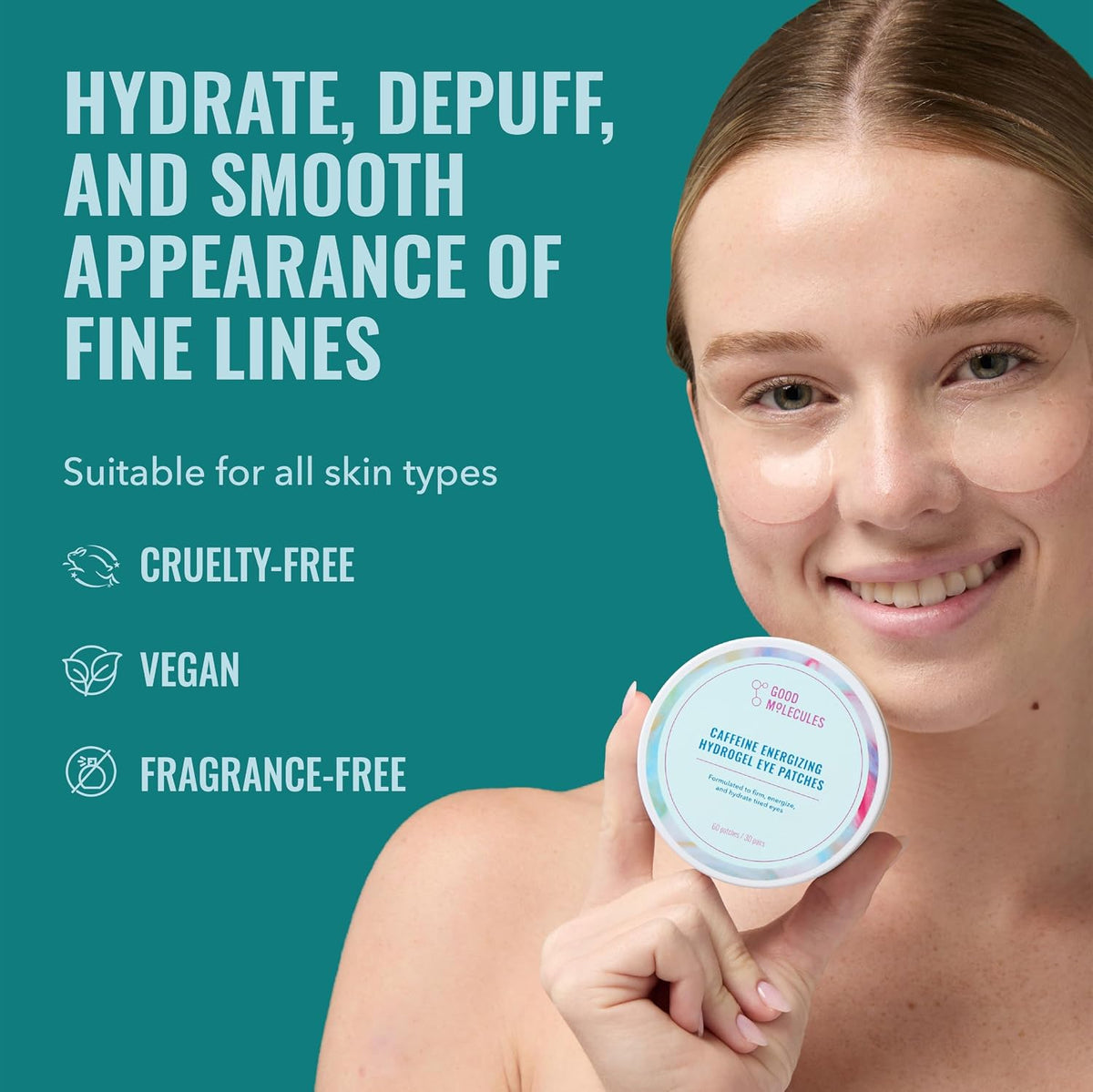 Good Molecules Caffeine Energizing Hydrogel Eye Patches - Eye Mask with Hyaluronic Acid Hydrate and Reduce Puffiness - P