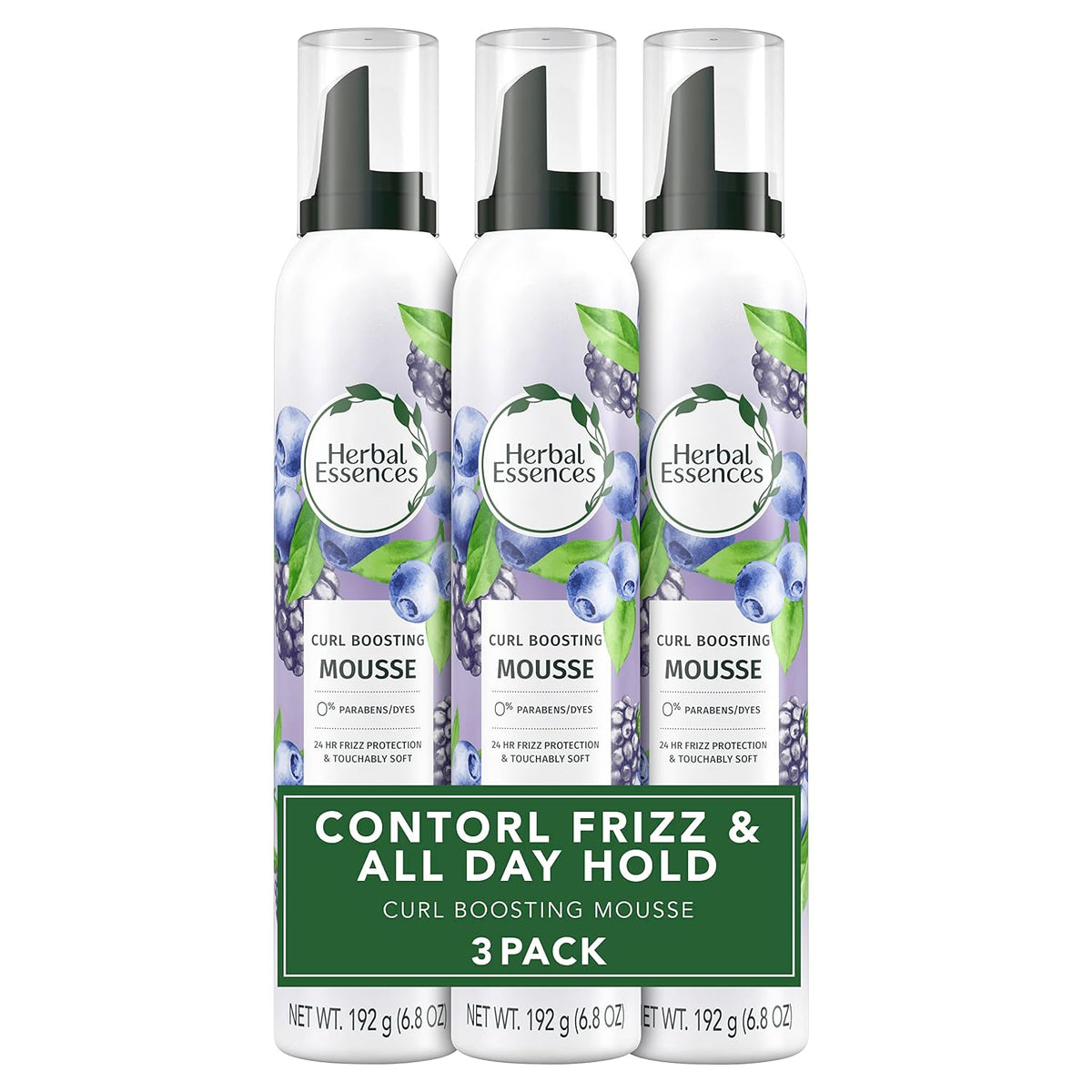 Herbal Essences Curl Boosting Mousse, Frizz Control for Curly & Wavy Hair, Long-Lasting Hold with Berry Scent, Paraben &