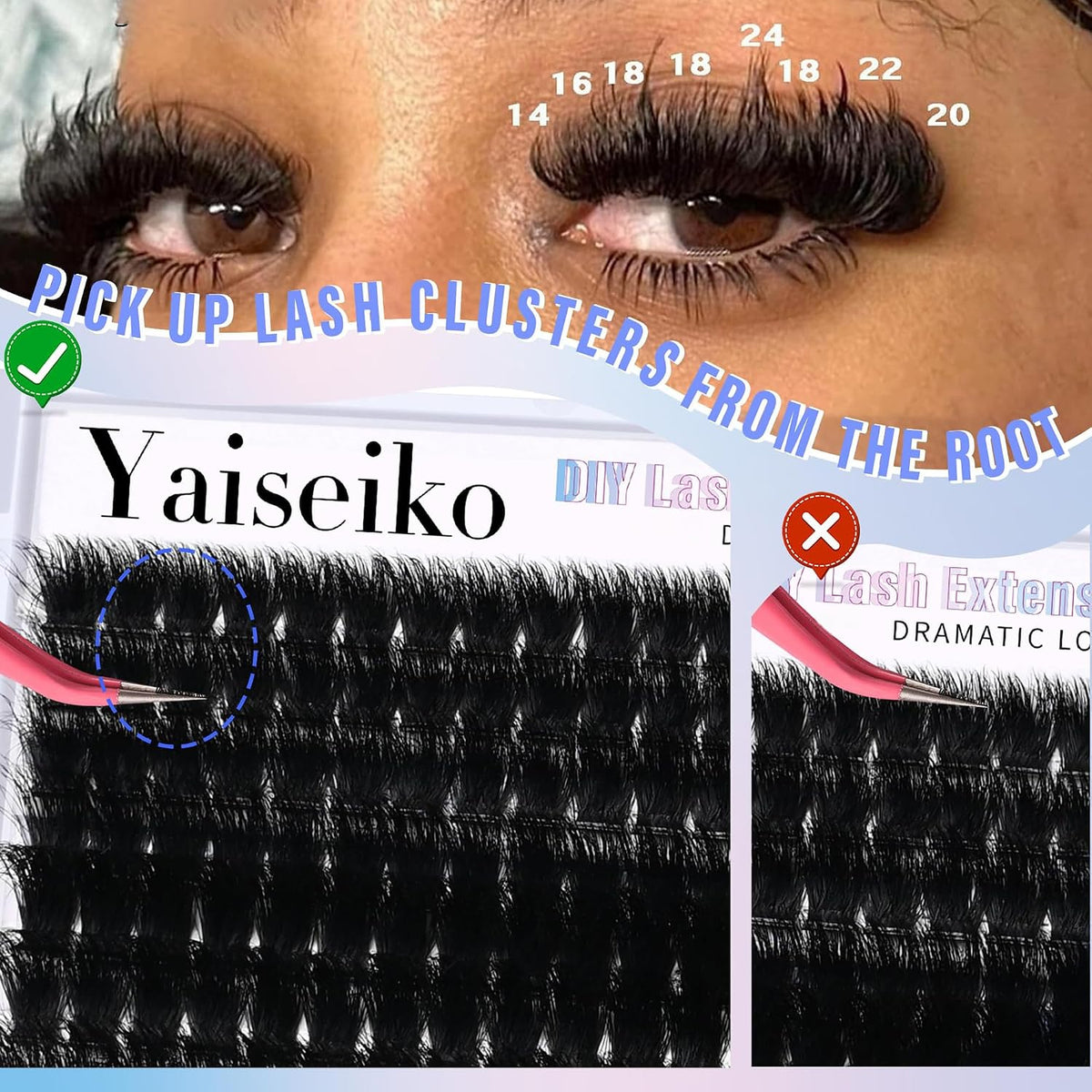 Yaiseiko Fluffy Lash Clusters 300D Thick Long 12-25mm Volume Cluster Eyelash Extensions 224Pcs Wispy Individual Lashes D