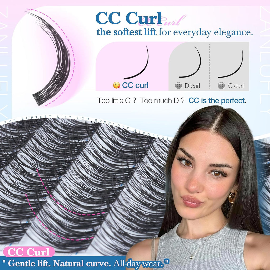 Lash Clusters Wispy Eyelash Clusters Natural CC-Curly Cluster Lashes zanlufly Wispy Individual Lashes 180Pcs Eyelash Ext