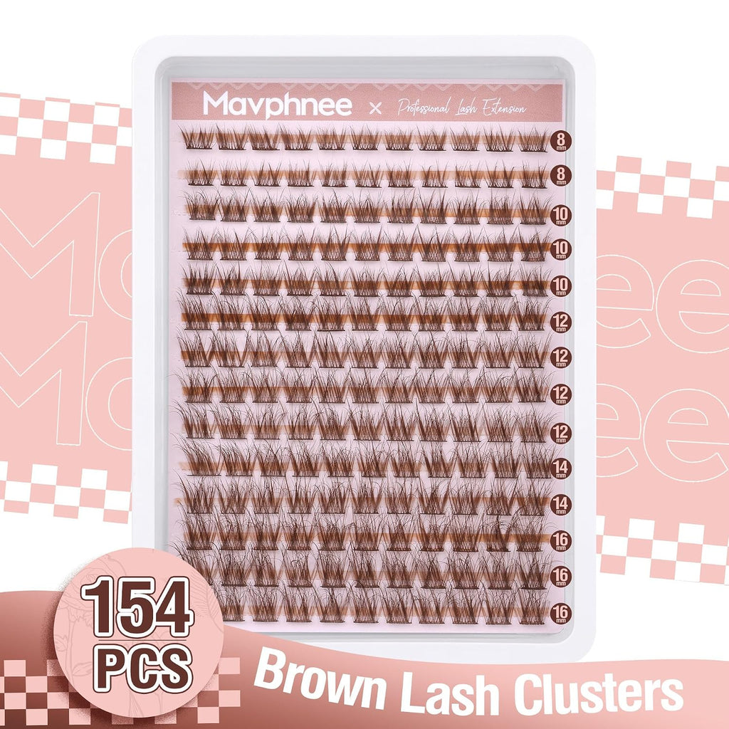 Mavphnee Brown Lash Clusters Natural Lash Extensions Wispy Eyelash Clusters 168 Pcs C Curl Lashes Clusters for Everyday 