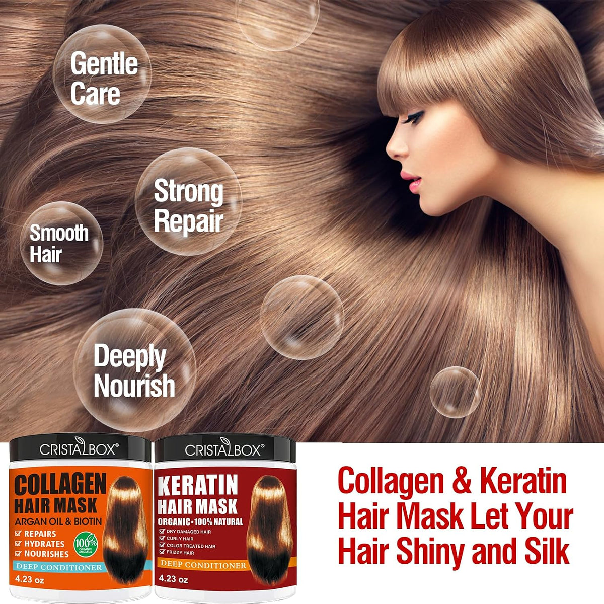2 Pack Collagen Hair Mask & Keratin Hair Mask,Keratin Hair Treatment,Deep Conditioning Hair Mask for Damaged Hair,Hydrat