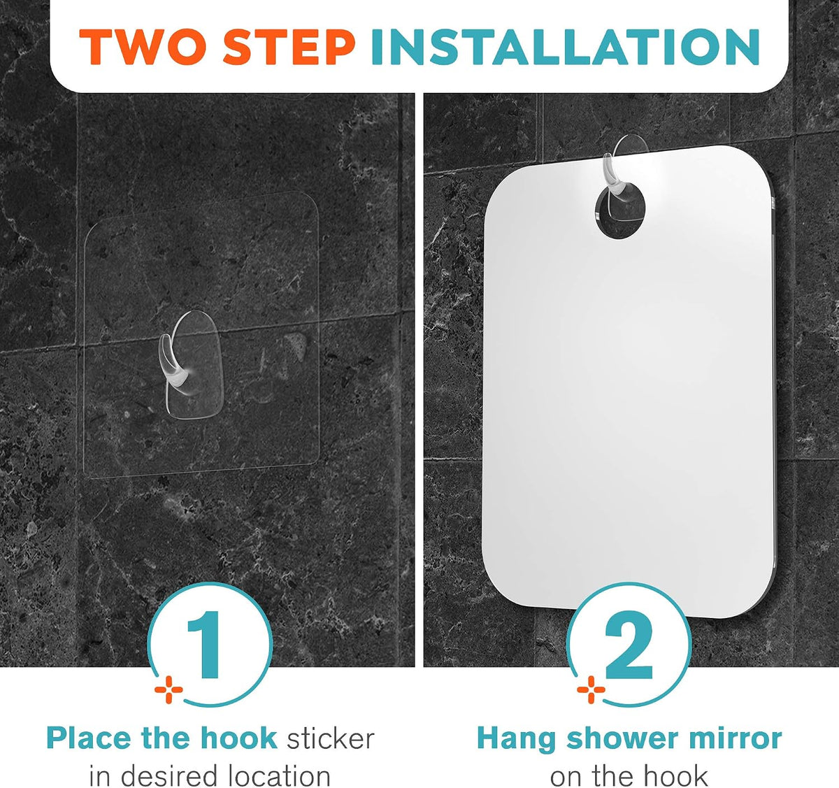 HONEYBULL Fogless Shower Mirror for Shaving, No Drill Mount, Compact 6x8in