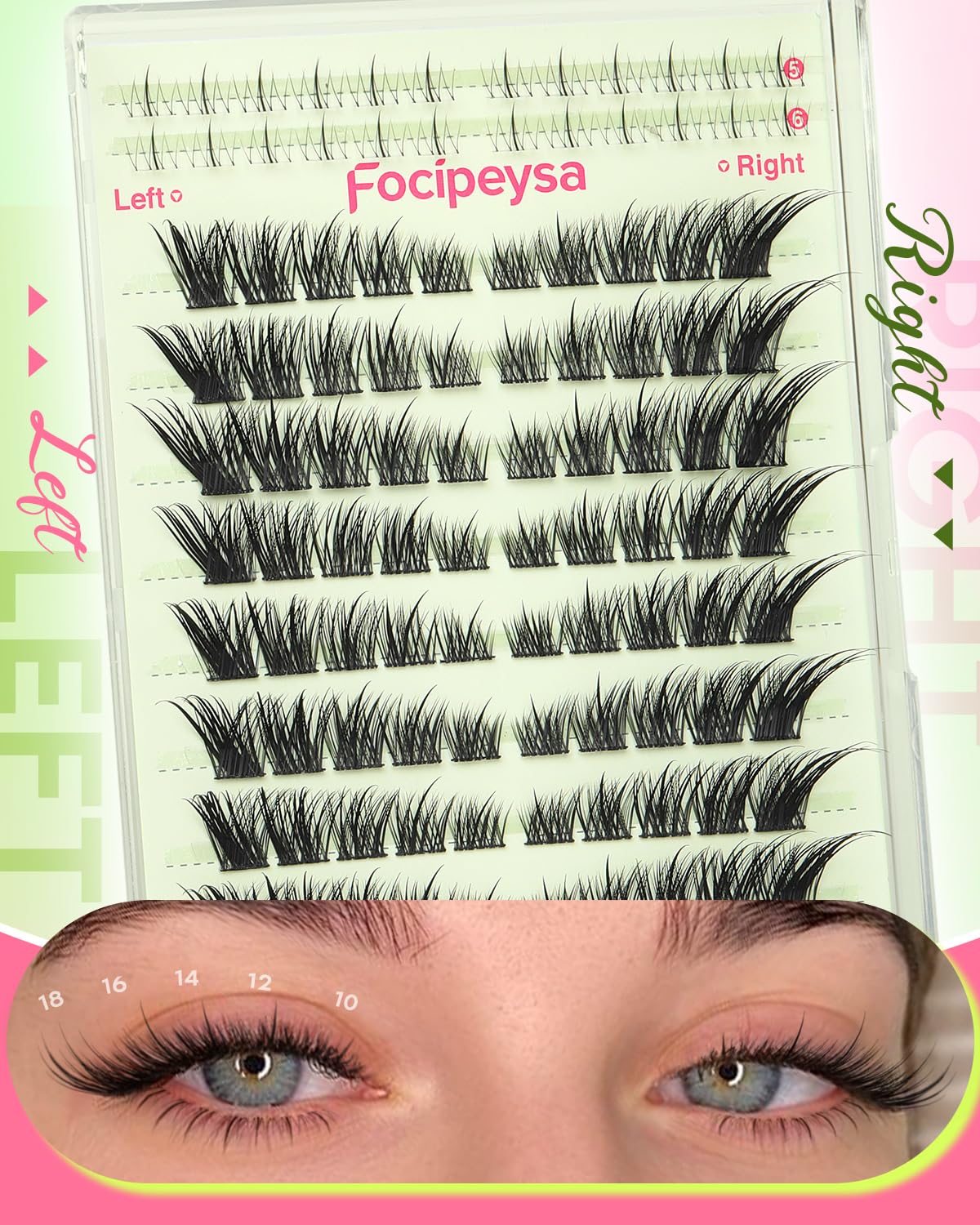 Focipeysa Wispy Lash Clusters Spiky Eyelash Clusters 10-18mm Eyelash Extensions Fox Eye Eyelash Right Left Individual La