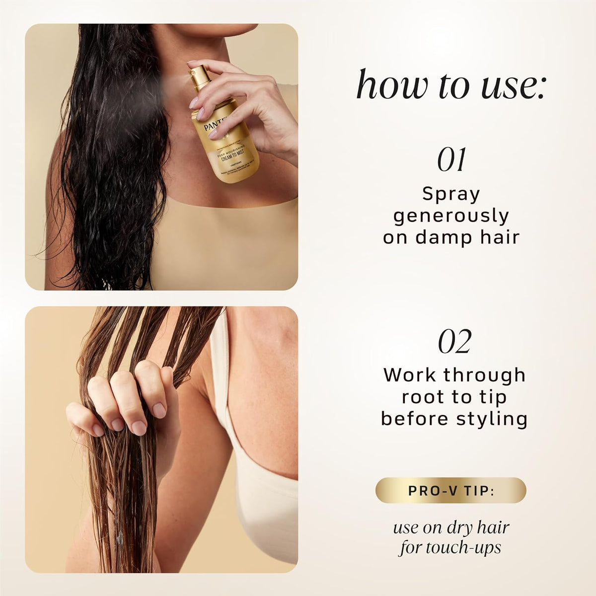 Pantene Deep Nourishing Cream to Mist Leave In Spray, Co-Created with Abbey Yung, Heat Protectant & Detangler Spray for 