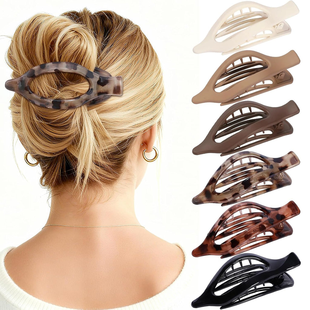 Flat Hair Clips for Women - 6 PCS French Flat Claw Clips Medium Hair Clips for Girls Large Hair Claw Clips for Thick or 