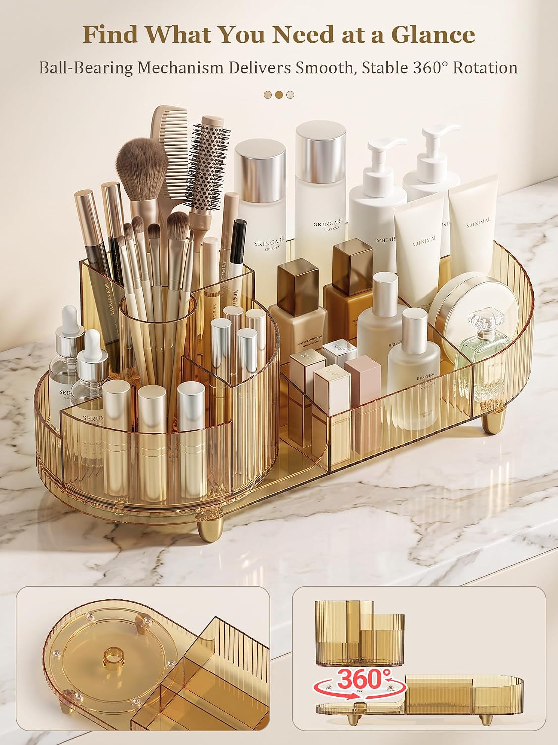Rotating Makeup Organizer for Vanity Countertop, Amber