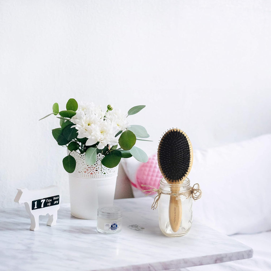 BESTOOL Hair Brush-Boar Bristle Hair Brushes Natural Bamboo Wooden Cushion Massage Anti Static Large Paddle Hairbrush fo