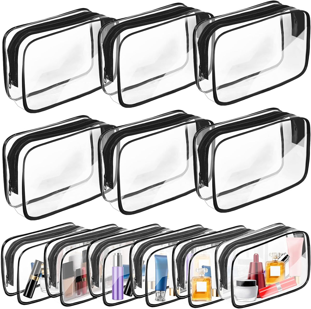 AURUZA Clear Makeup Bag,Portable Travel Toiletry Bags with Zipper, TSA Approved Clear Organizer Bags, PVC Cosmetic Pouch