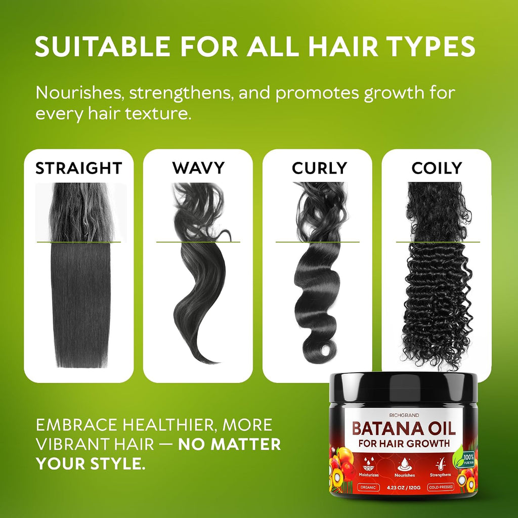Batana Oil for Hair Growth - 100% Raw & Organic Unrefined Batana Oil - Cold Pressed Hair Mask for Scalp Health, Thicker 
