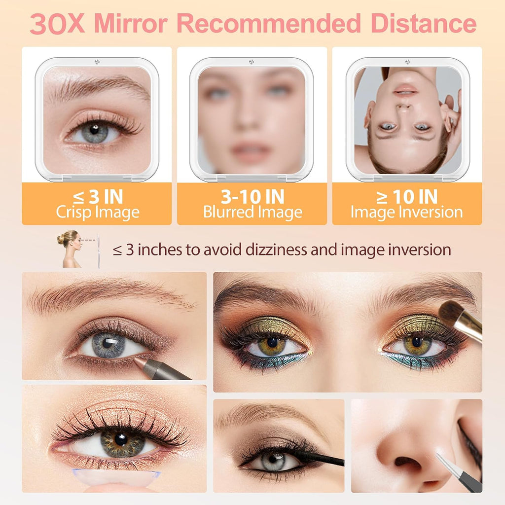MIYADIVA Compact Mirror, 30X Magnifying Mirror, Pocket Mirror for Purse, Travel Makeup Mirror with 30X/1X Magnification,