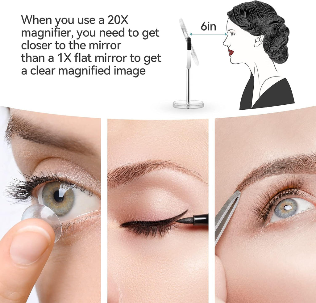 MIYADIVA 20X Magnifying Makeup Mirror,Double Sided 1X & 20X Magnifying Mirror with Stand,Tabletop Magnified Vanity Mirro