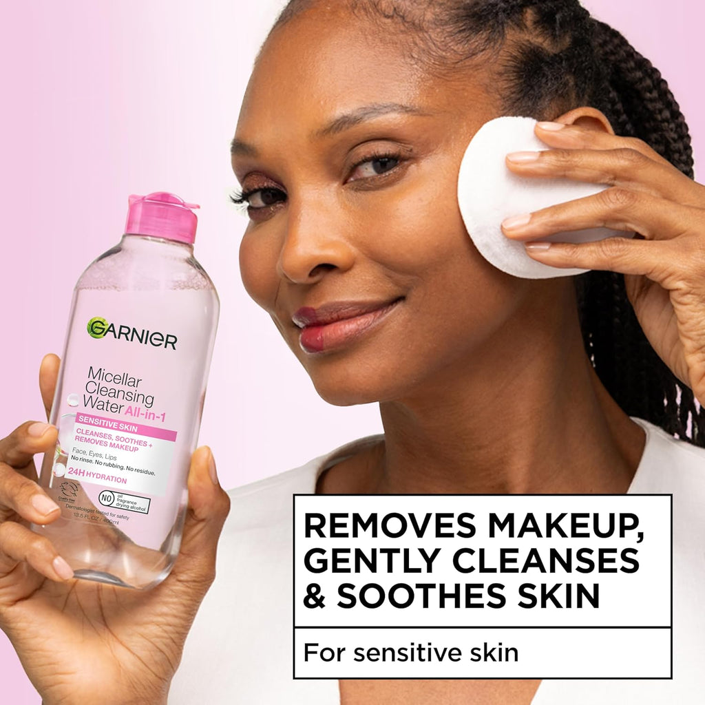 Garnier Micellar Water, Hydrating Facial Cleanser & Makeup Remover, Suitable for Sensitive Skin, Vegan, Cruelty Free, 13