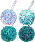 AmazerBath Loofah Sponge 75g/Piece, Exfoliating Bath Sponge Body Scrubber - Loofa Set of 4 Flower Color (Large, Green-Pu
