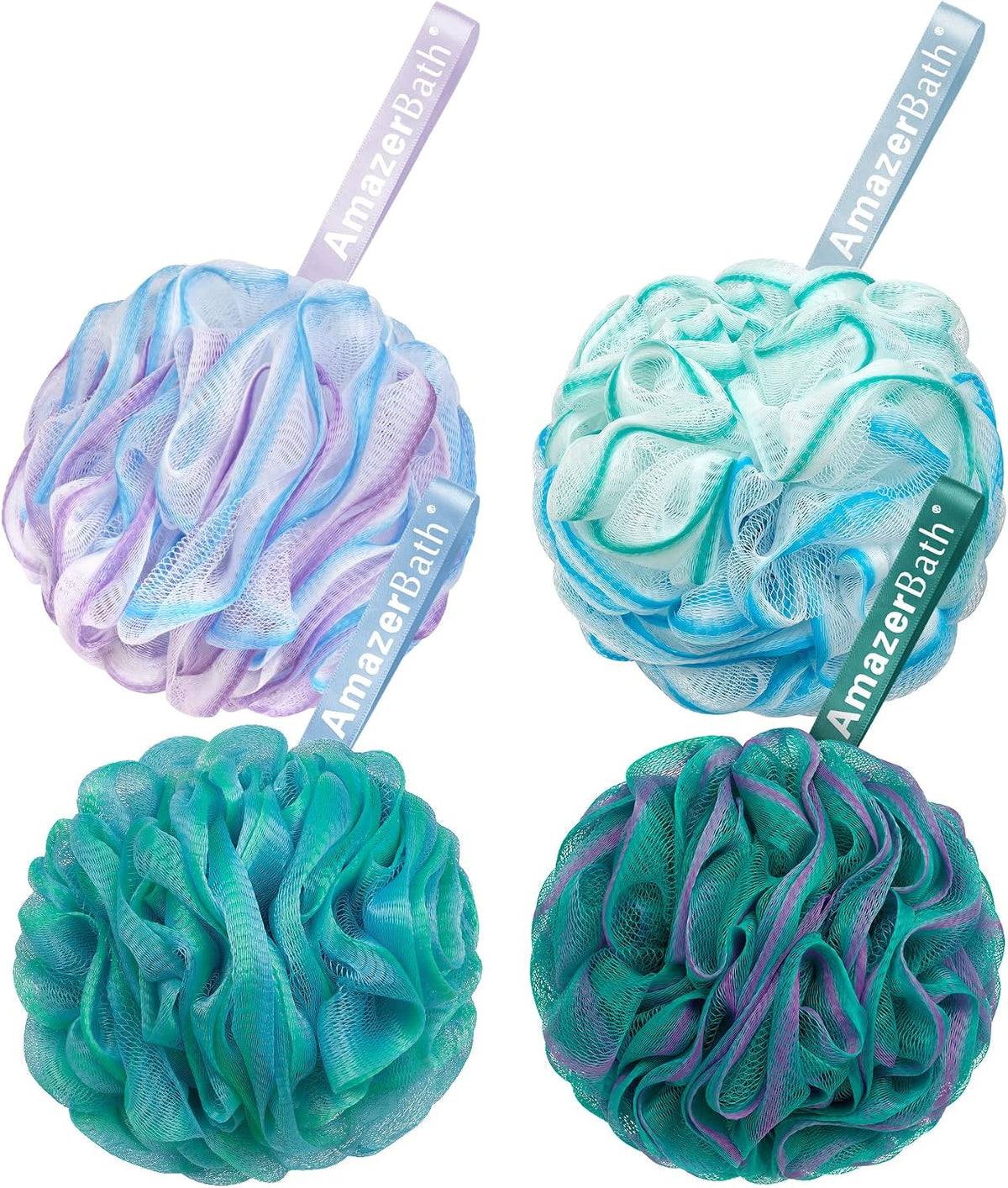 AmazerBath Loofah Sponge 75g/Piece, Exfoliating Bath Sponge Body Scrubber - Loofa Set of 4 Flower Color (Large, Green-Pu
