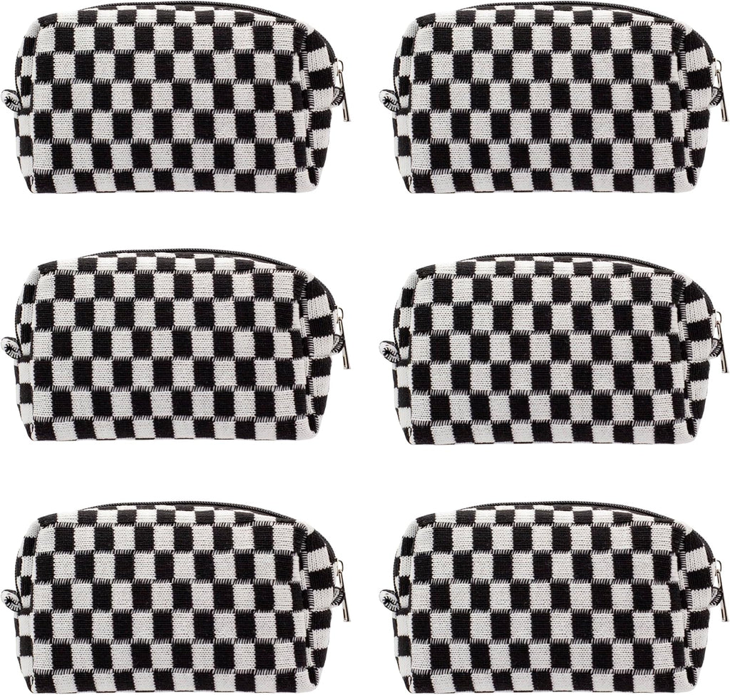 Checkered Makeup Bag for Purse Portable Zipper Make Up Pouch Small Cosmetic Case for Travel Accessories (Hotpink)