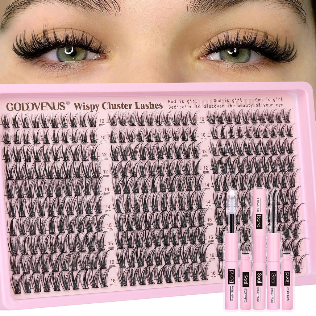Goddvenus Lash Clusters Kit Wispy Eyelash Clusters Lashes Natural DIY Lash Extension Kit 10-16mm Cluster Eyelash Extensi