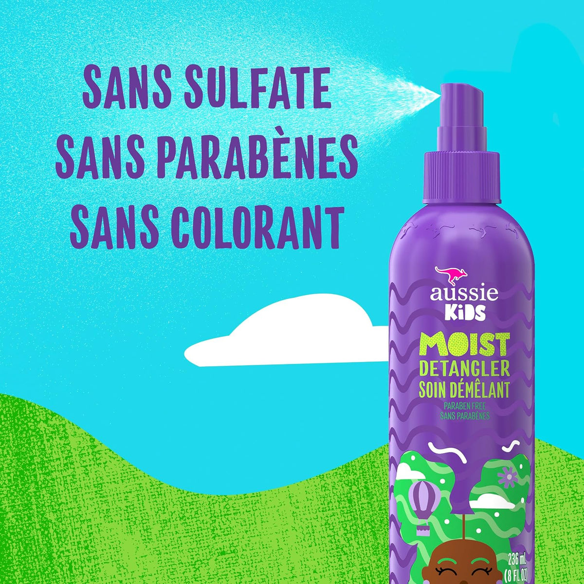 Aussie Kids Moist Detangler Spray, Sulfate & Paraben Free, Moisturizing & Tangle-Free Hair Care for Kids, Cruelty-Free, 