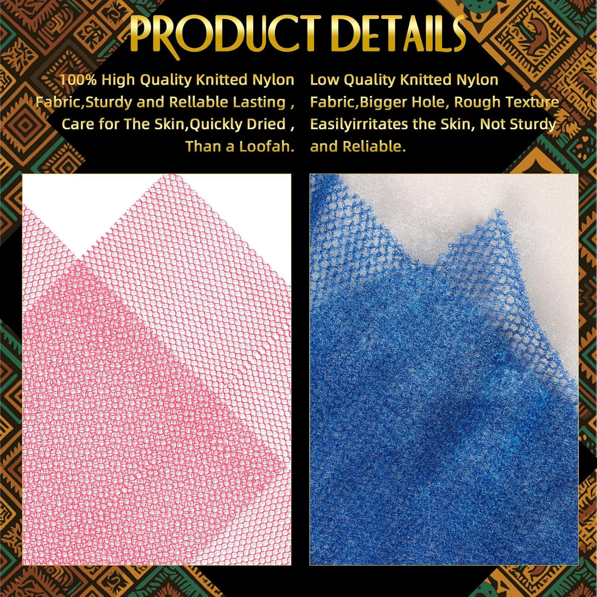 3 Pack African Net Sponge, African Exfoliating Net Bath Sponge Long Net Bath Sponge Exfoliating Shower Body Scrubber Bac
