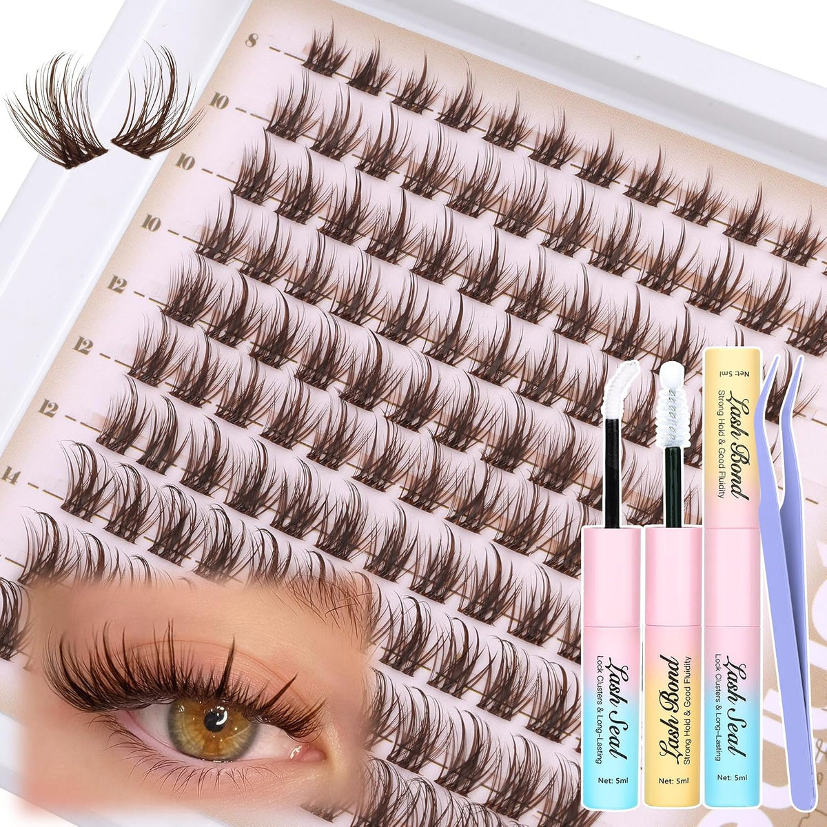 Mavphnee Brown Lash Clusters Natural Lash Extensions Wispy Eyelash Clusters 168 Pcs C Curl Lashes Clusters for Everyday 