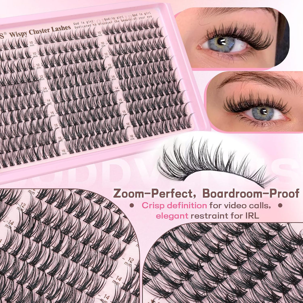 Goddvenus Lash Clusters Kit Wispy Eyelash Clusters Lashes Natural DIY Lash Extension Kit 10-16mm Cluster Eyelash Extensi