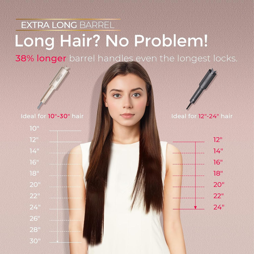 TYMO CurlPro Plus Automatic Rotating Curling Iron - Upgraded Long Barrel Curling Wand for Beach Waves & Long Hair, Ceram