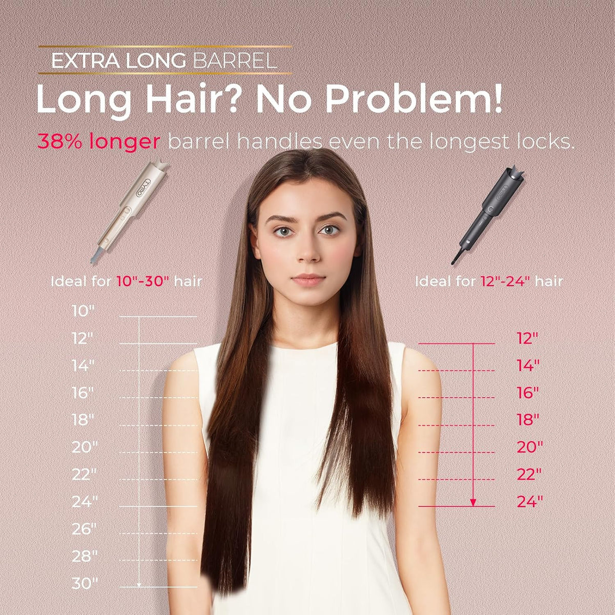 TYMO CurlPro Plus Automatic Rotating Curling Iron - Upgraded Long Barrel Curling Wand for Beach Waves & Long Hair, Ceram