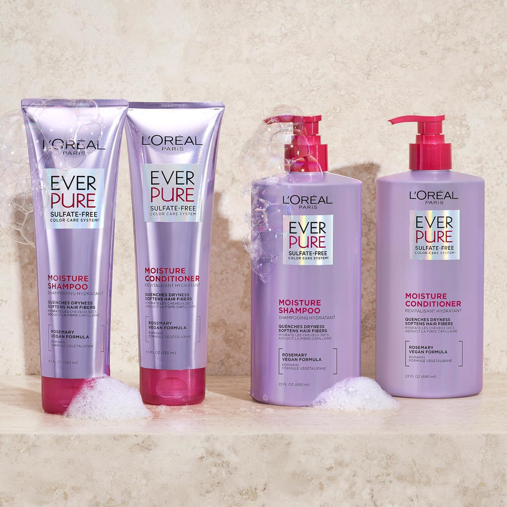 L'Oreal Paris EverPure Moisture Shampoo and Conditioner Set, Sulfate-Free Hair Care for Dry or Color-Treated Hair with R