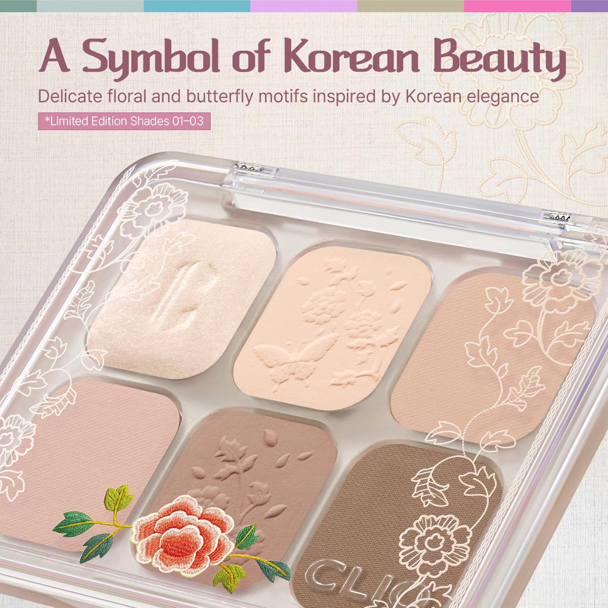 CLIO Muse Master Eyeshadow Palette, Korean Royal Heritage Edition, Baked Cream Powder Formula, Neutral Beige 6-Color wit
