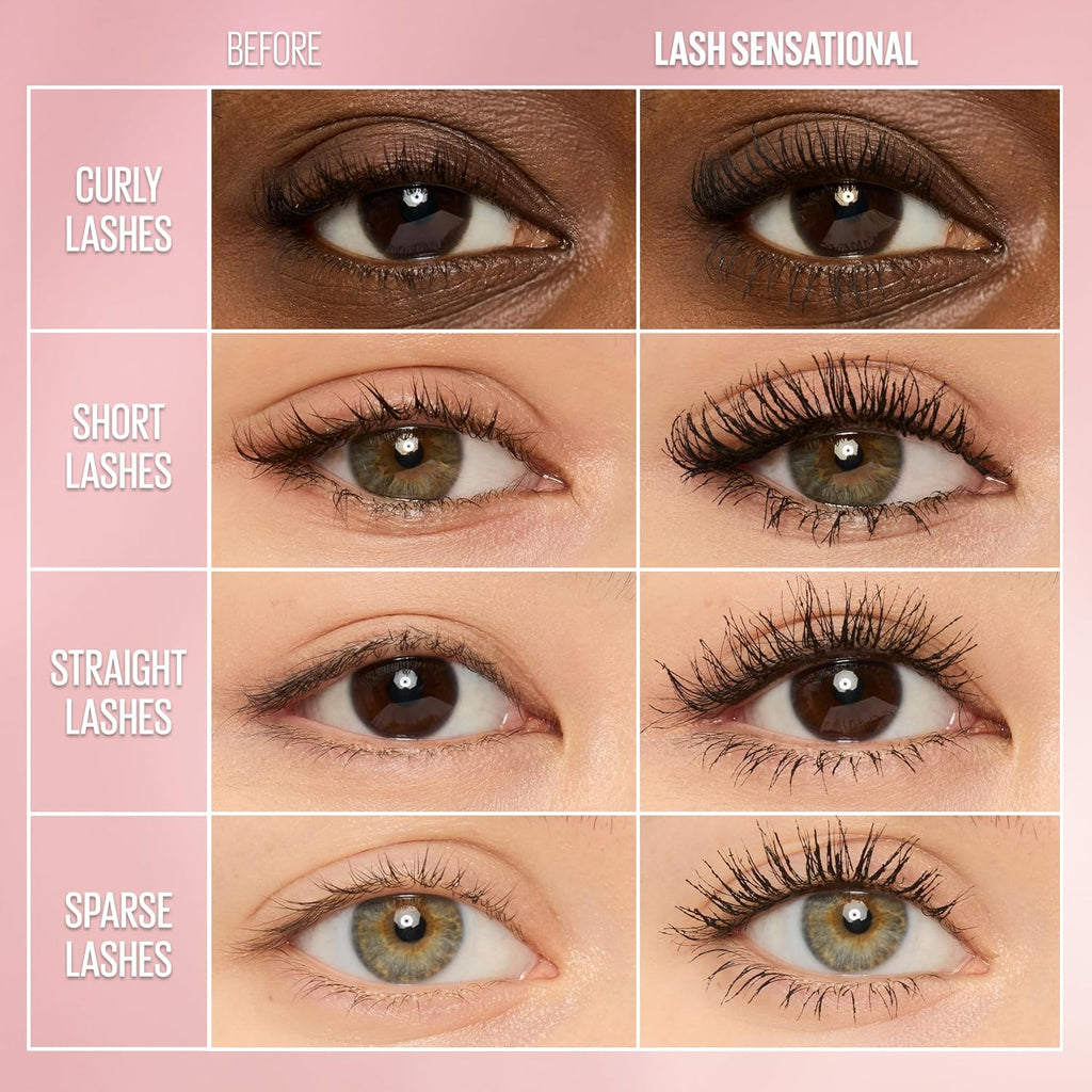 Maybelline Lash Sensational Washable Mascara, Lengthening and Volumizing for a Full Fan Effect, Blackest Black, 1 Count