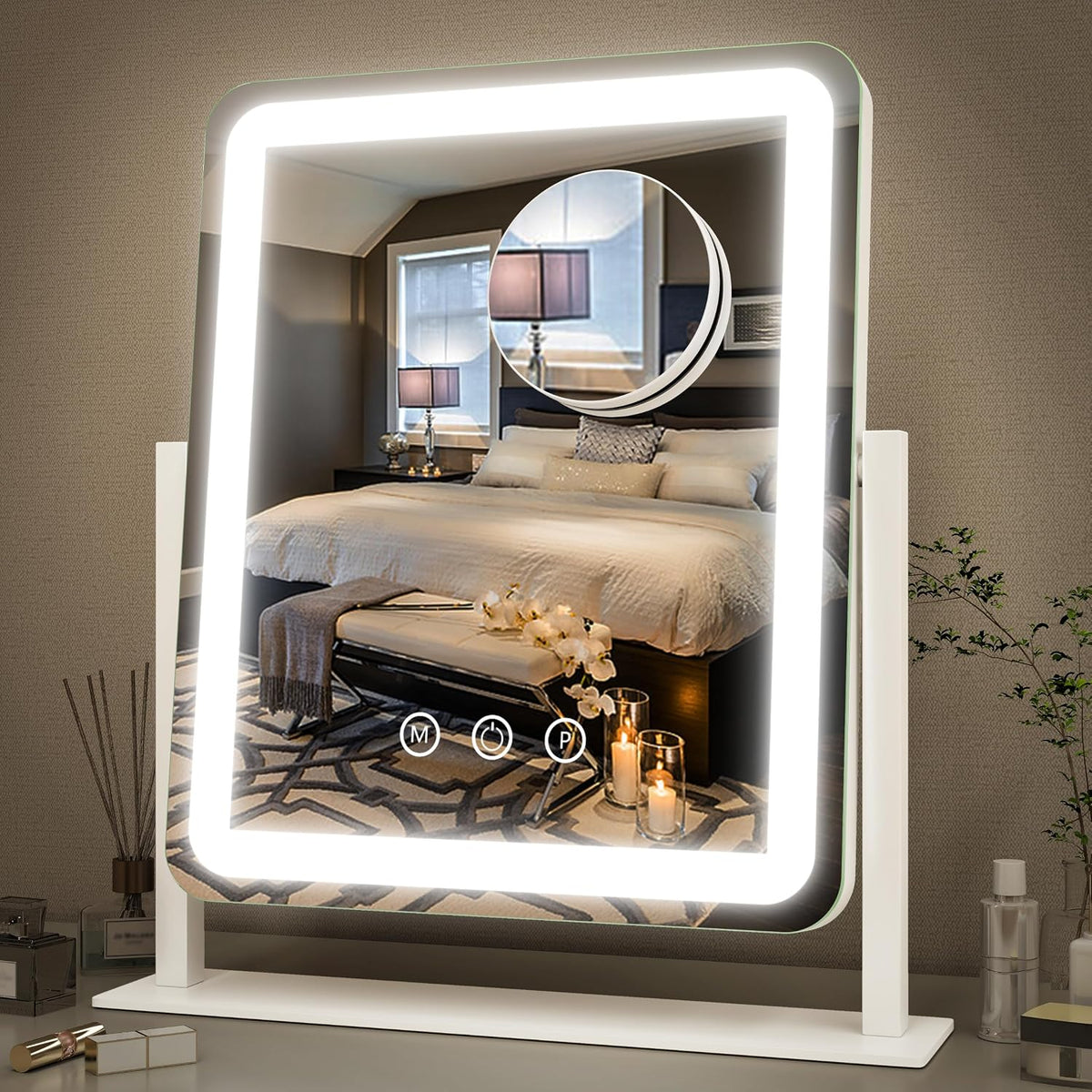 FENNIO Vanity Mirror with Lights - 15"x12.6" LED Lighted Makeup Mirror, Large Makeup Mirror with Lights, Touch Screen wi