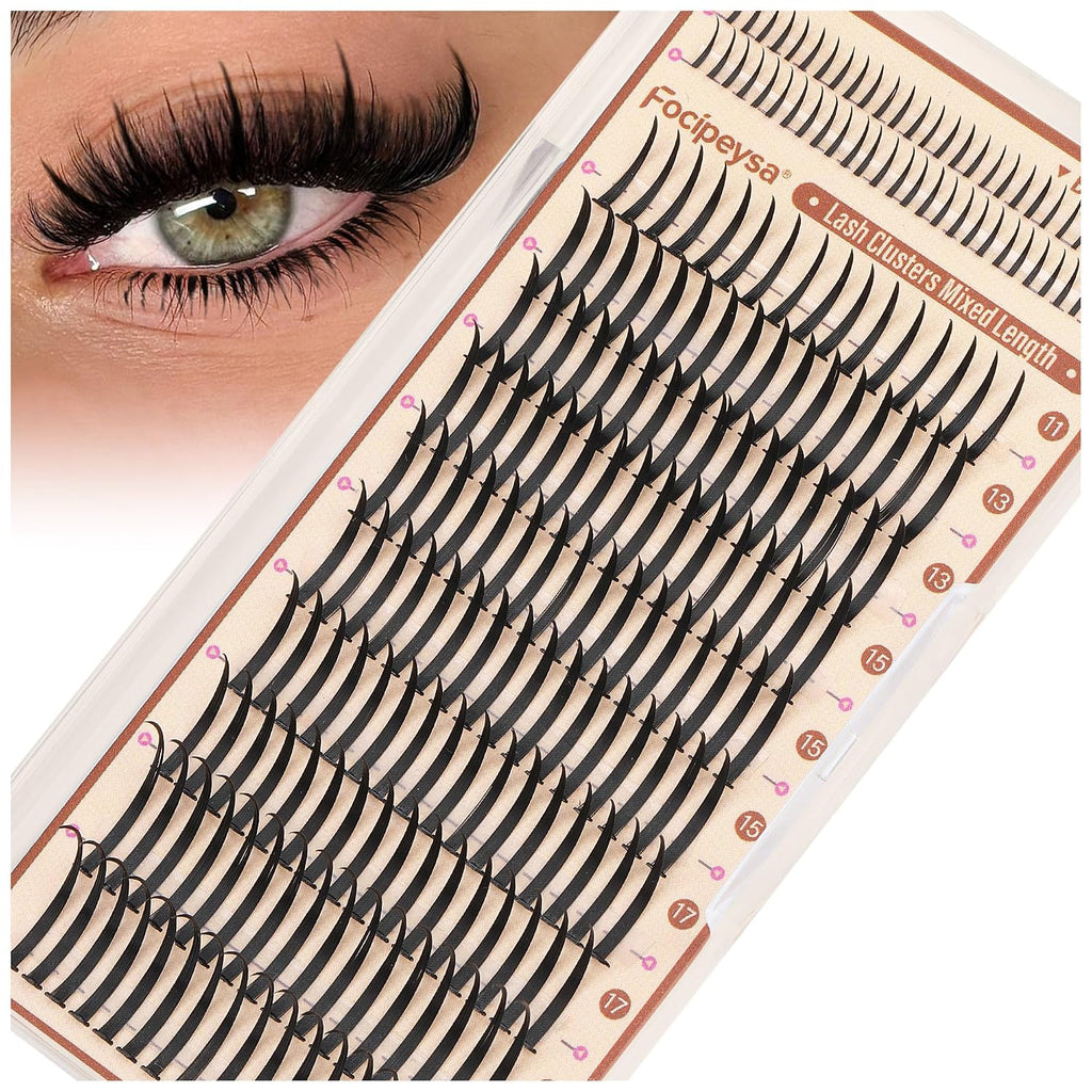 Focipeysa Lash Extension Kit Thick Eyelash Extension Kit 10-18mm Fluff Volume Lash Clusters 200D Individual Eyelashes Ki