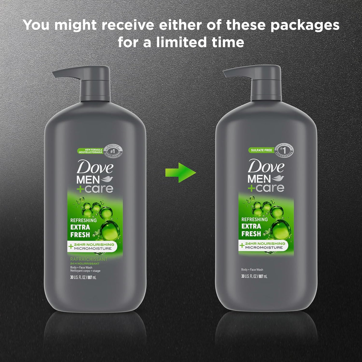 DOVE MEN + CARE Body and Face Wash, Refreshing Extra Fresh for Men, 30 oz