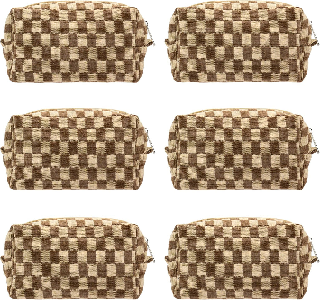 Checkered Makeup Bag for Purse Portable Zipper Make Up Pouch Small Cosmetic Case for Travel Accessories (Hotpink)