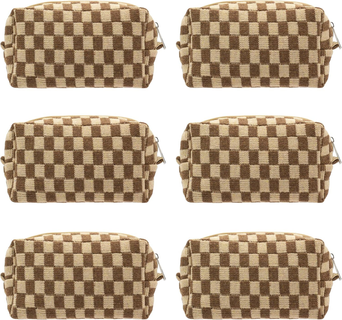 Checkered Makeup Bag for Purse Portable Zipper Make Up Pouch Small Cosmetic Case for Travel Accessories (Hotpink)