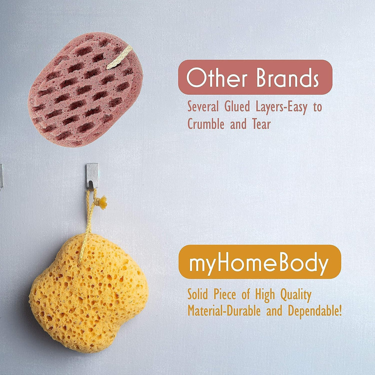 myHomeBody Bath Sponge, Foam Loofah, Shower Sponge for Body, Curvy, 3 Pack