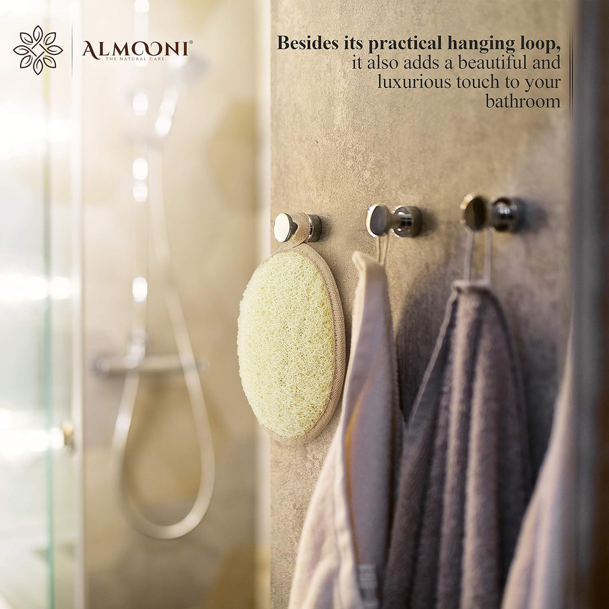 Almooni Natural Loofah Exfoliating Body Scrubber, Shower Sponge 2 Count
