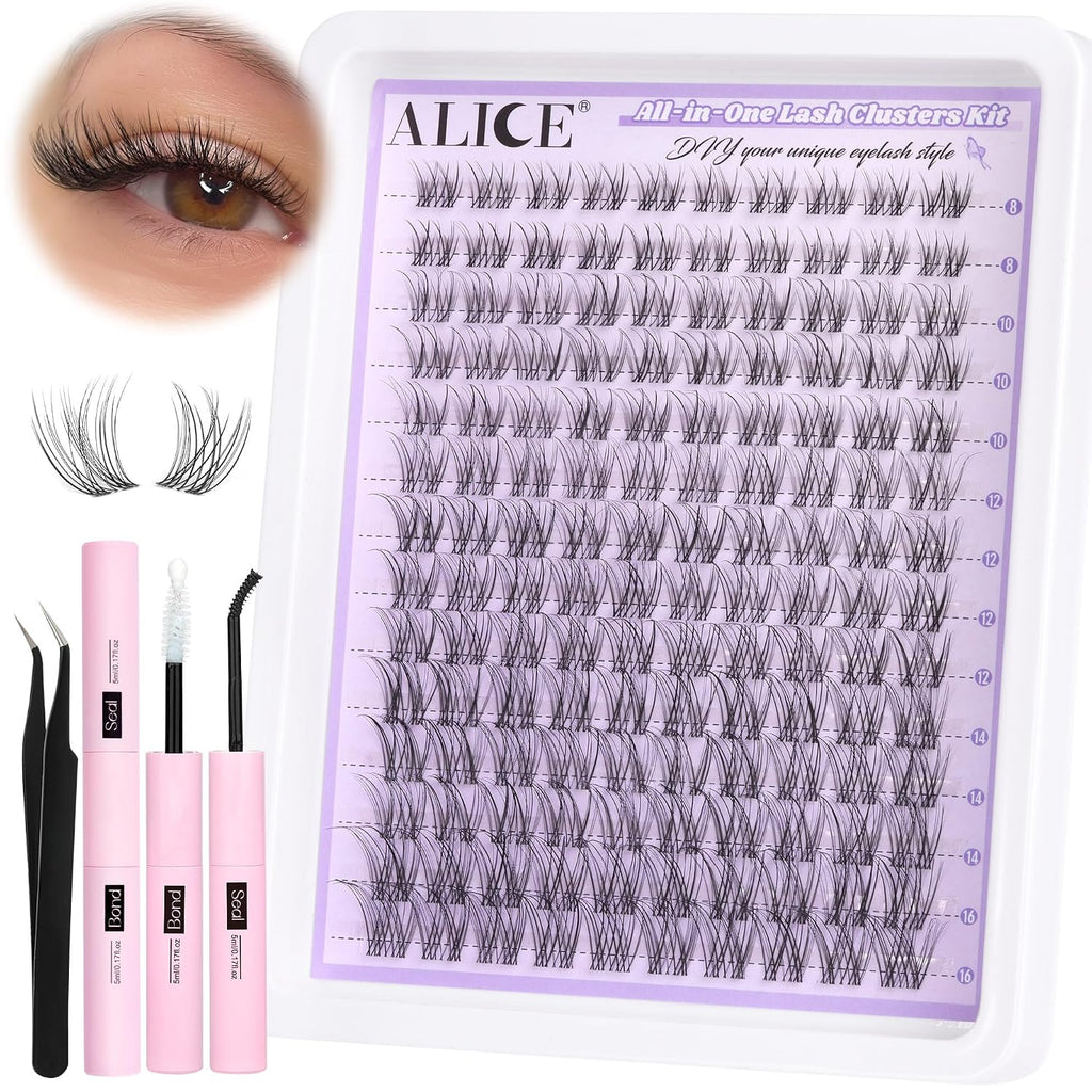 ALICE Lash Clusters Wispy Eyelash Clusters 10-18mm 168pcs Cluster Eyelash Extensions Natural Volume Lash Extensions DIY 