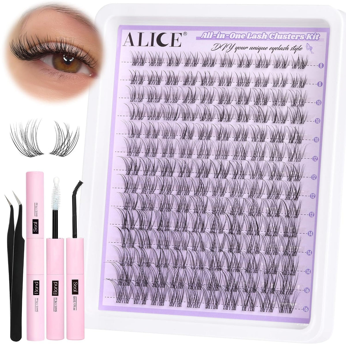 ALICE Lash Clusters Wispy Eyelash Clusters 10-18mm 168pcs Cluster Eyelash Extensions Natural Volume Lash Extensions DIY 